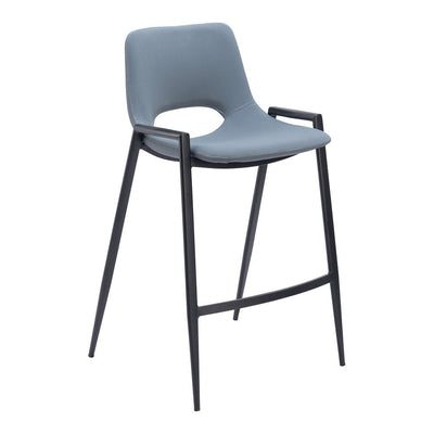 Banco Mostrador para Barra de Hotel - ZUO DESI - Gris Azulado - Asiento y Respaldo Tapizados en Piel Sintética - 109539 - Zuo - NOGAL BEAT - Banco Comercial