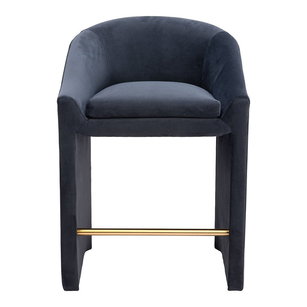 Banco Mostrador para Bistró - ZUO EMAS - Gris Medianoche - Asiento y Respaldo Tapizados en Tela Tipo Terciopelo - 109992 - Zuo - NOGAL BEAT - Banco Comercial