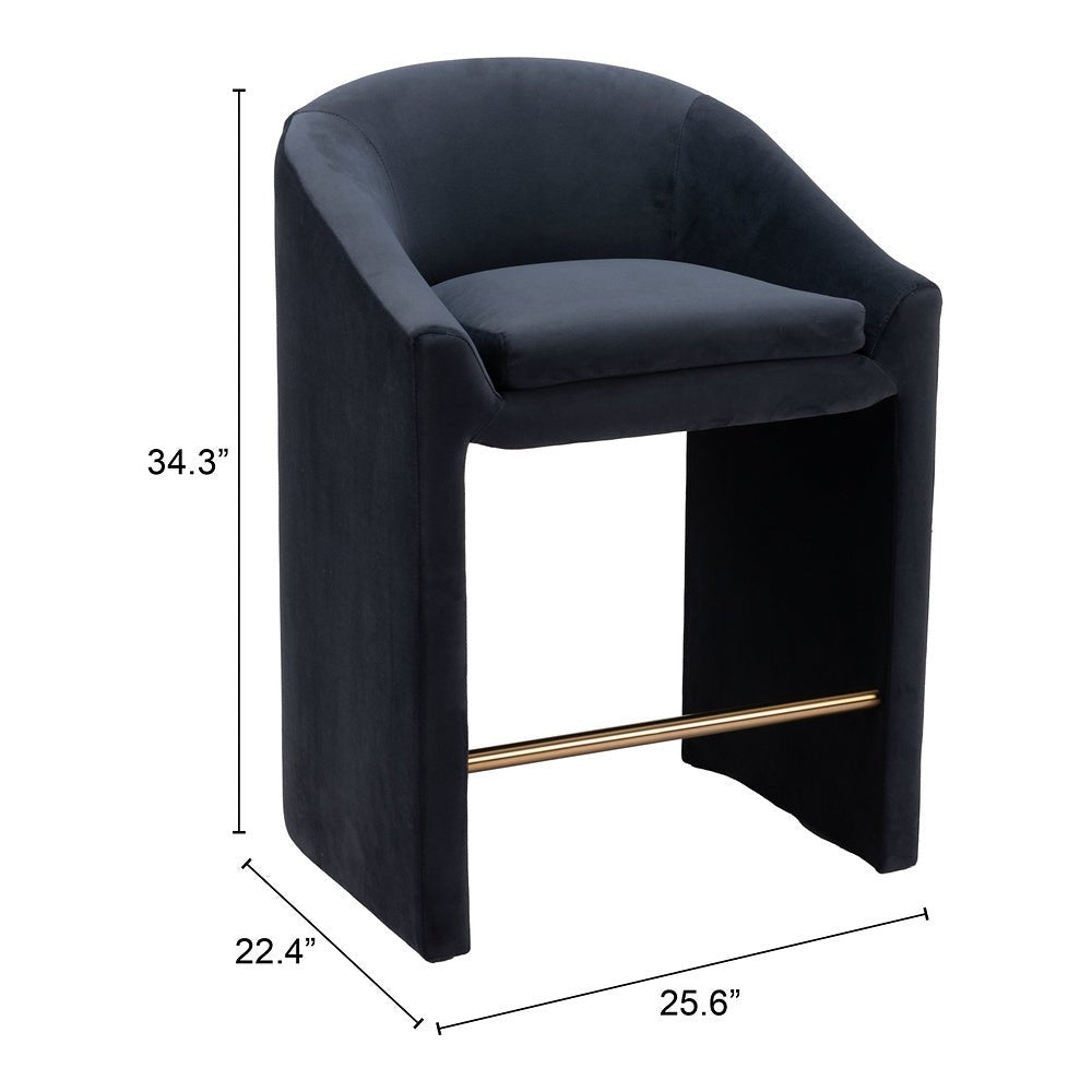 Banco Mostrador para Bistró - ZUO EMAS - Gris Medianoche - Asiento y Respaldo Tapizados en Tela Tipo Terciopelo - 109992 - Zuo - NOGAL BEAT - Banco Comercial