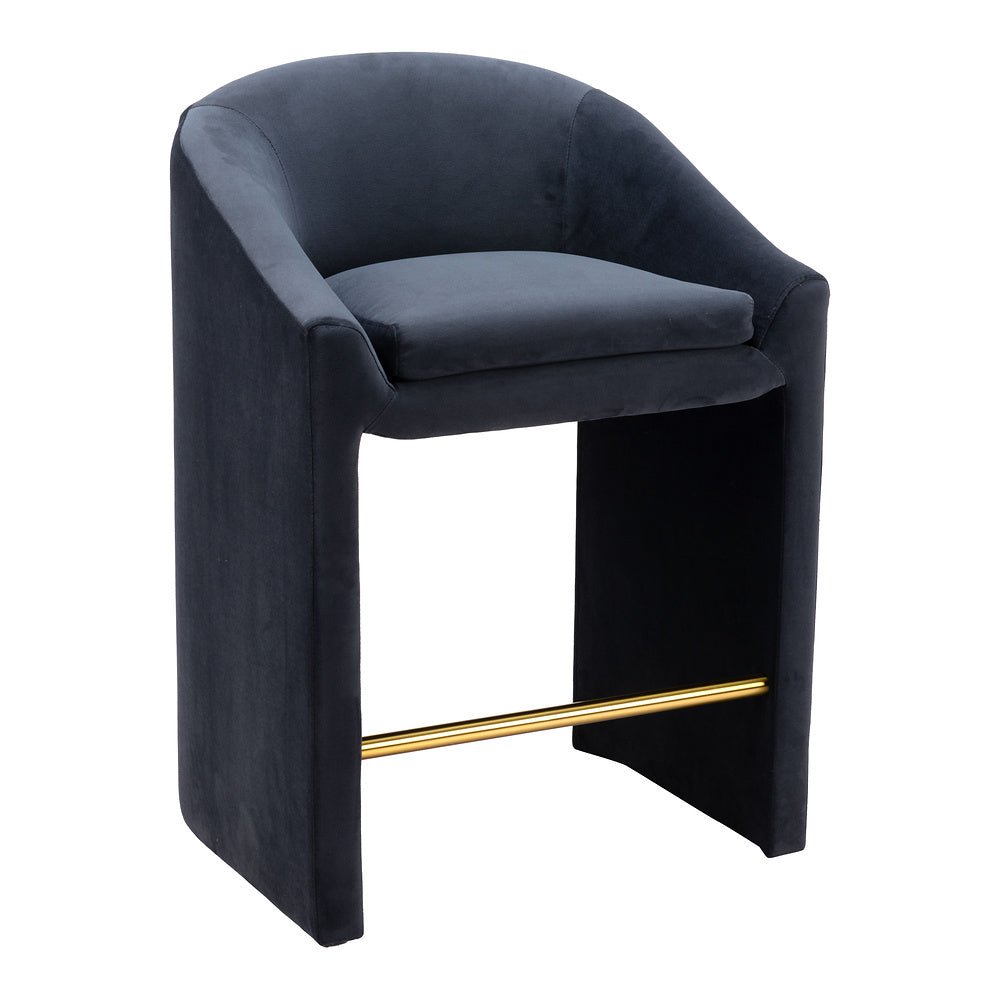 Banco Mostrador para Bistró - ZUO EMAS - Gris Medianoche - Asiento y Respaldo Tapizados en Tela Tipo Terciopelo - 109992 - Zuo - NOGAL BEAT - Banco Comercial