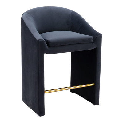 Banco Mostrador para Bistró - ZUO EMAS - Gris Medianoche - Asiento y Respaldo Tapizados en Tela Tipo Terciopelo - 109992 - Zuo - NOGAL BEAT - Banco Comercial