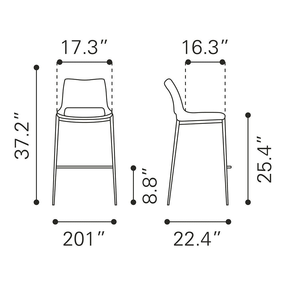 Banco Mostrador para Cafetería - ZUO ACE 51x57 101390 - Varios Colores - Asiento y Respaldo Tapizados en Piel Sintética - 101390 - Zuo - NOGAL BEAT - Banco Comercial