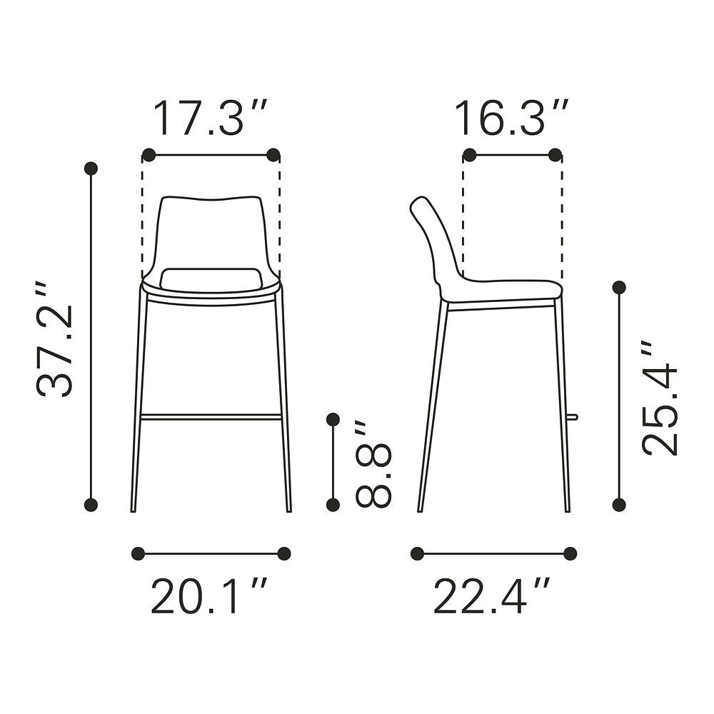 Banco Mostrador para Cafetería - ZUO ACE 51x57 109390 - Varios Colores - Asiento y Respaldo Tapizados en Piel Sintética - 109390 - Zuo - NOGAL BEAT - Banco Comercial