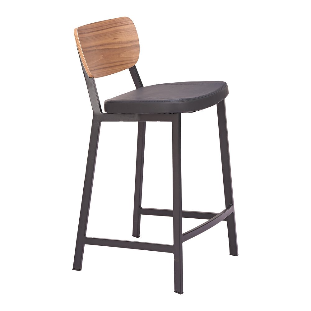 Banco Mostrador para Cafetería - ZUO ARDENNE - Varios Colores - Asiento y Respaldo Tapizados en Piel Sintética - 111216 - Zuo - NOGAL BEAT - Banco Comercial