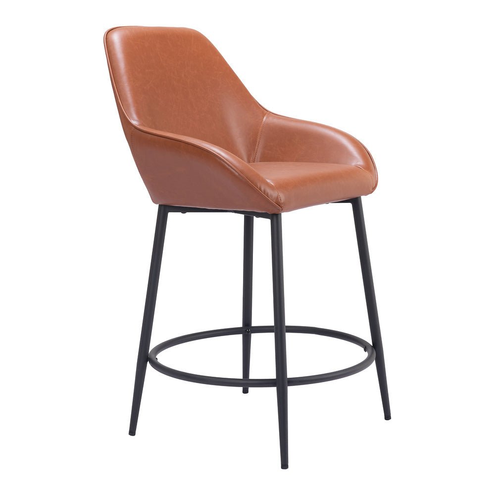 Banco Mostrador para Comedor de Empresa - ZUO VILA - Café - Asiento y Respaldo Tapizados en Piel Sintética - 109952 - Zuo - NOGAL BEAT - Banco Comercial