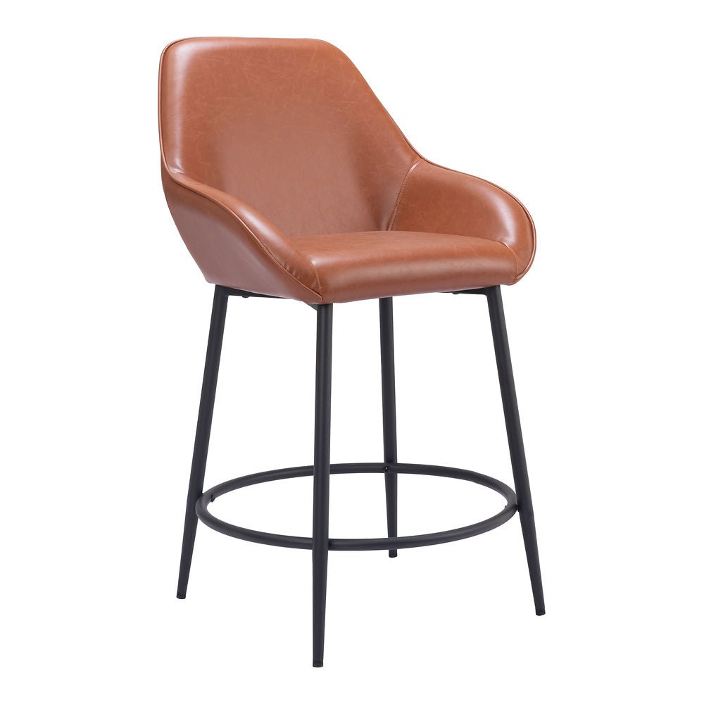 Banco Mostrador para Comedor de Empresa - ZUO VILA - Café - Asiento y Respaldo Tapizados en Piel Sintética - 109952 - Zuo - NOGAL BEAT - Banco Comercial
