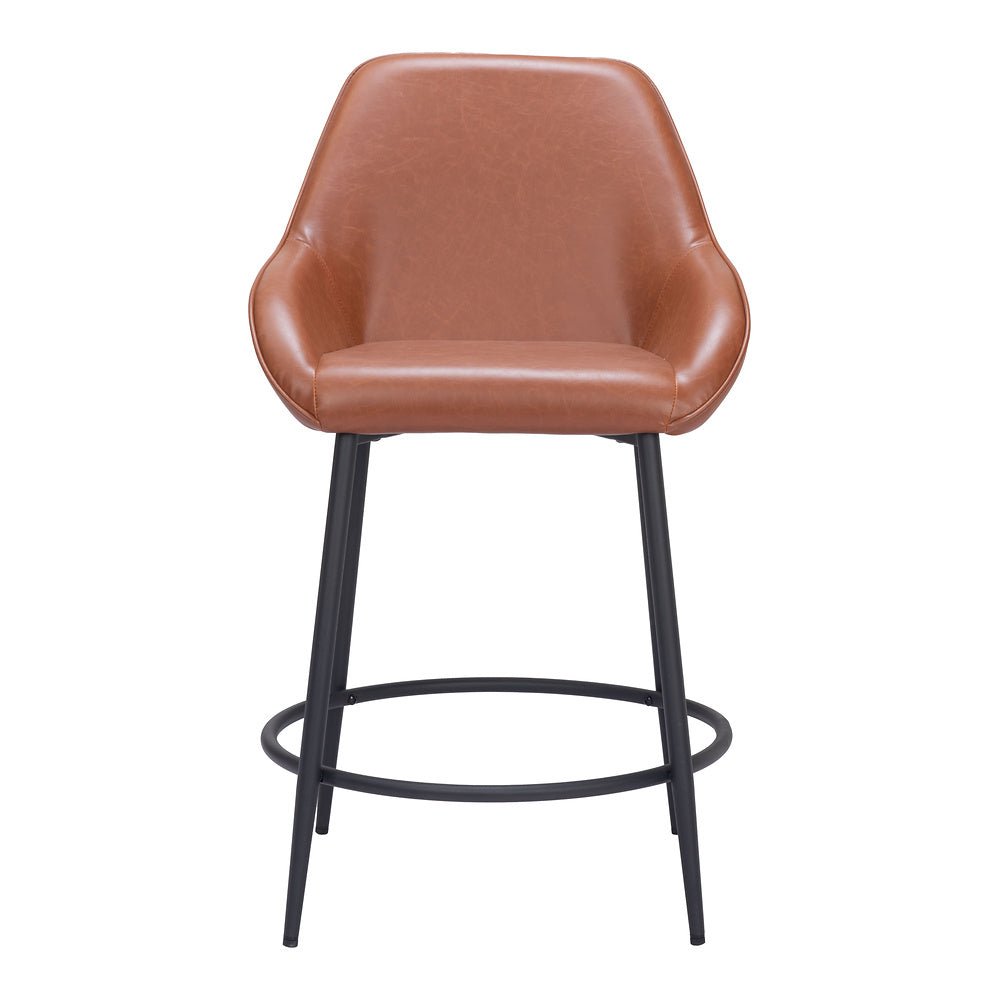 Banco Mostrador para Comedor de Empresa - ZUO VILA - Café - Asiento y Respaldo Tapizados en Piel Sintética - 109952 - Zuo - NOGAL BEAT - Banco Comercial