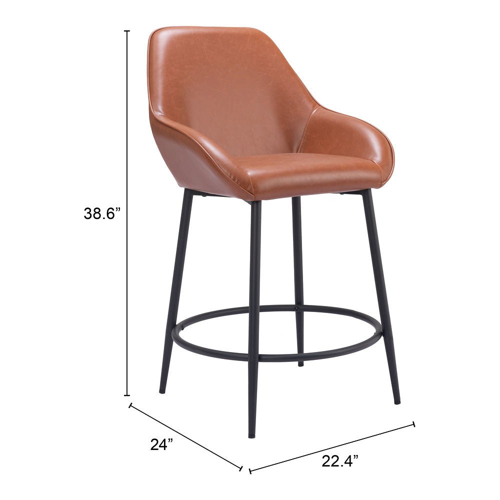 Banco Mostrador para Comedor de Empresa - ZUO VILA - Café - Asiento y Respaldo Tapizados en Piel Sintética - 109952 - Zuo - NOGAL BEAT - Banco Comercial