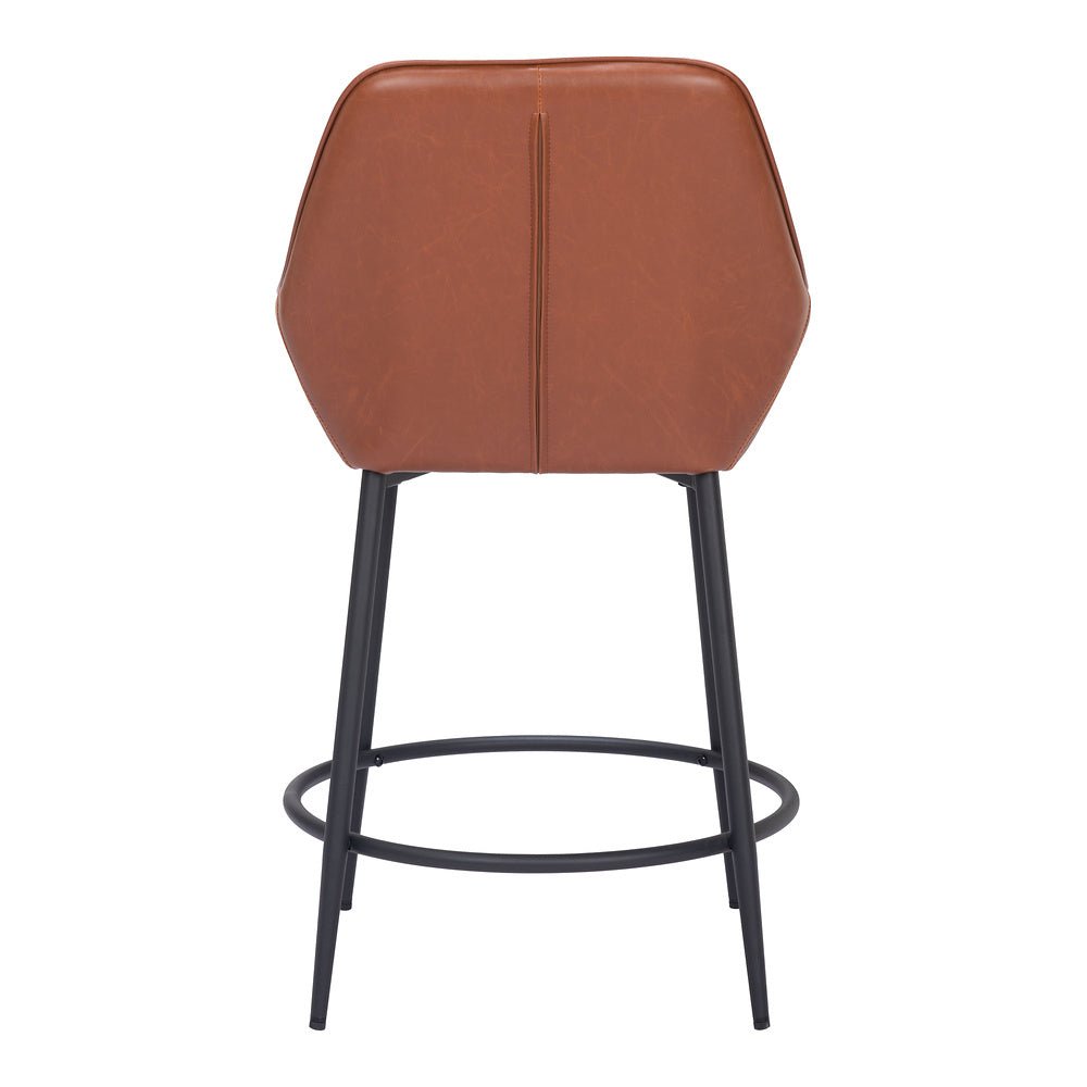 Banco Mostrador para Comedor de Empresa - ZUO VILA - Café - Asiento y Respaldo Tapizados en Piel Sintética - 109952 - Zuo - NOGAL BEAT - Banco Comercial