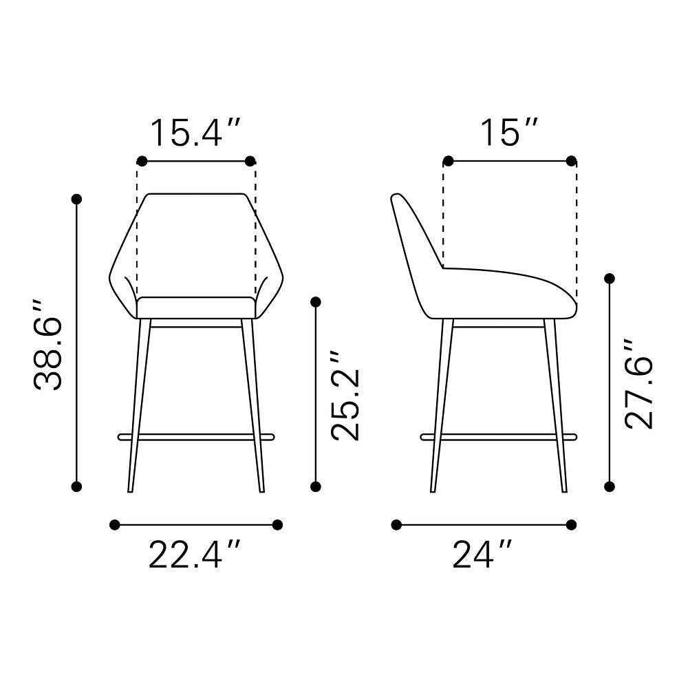 Banco Mostrador para Comedor de Empresa - ZUO VILA - Café - Asiento y Respaldo Tapizados en Piel Sintética - 109952 - Zuo - NOGAL BEAT - Banco Comercial