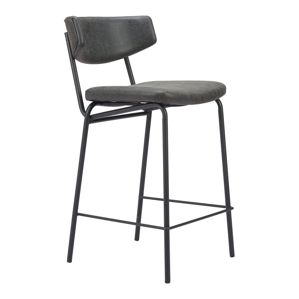 Banco Mostrador para Pub - ZUO CHARON - Varios Colores - Asiento y Respaldo Tapizados en Piel Sintética - 110263 - Zuo - NOGAL BEAT - Banco Comercial