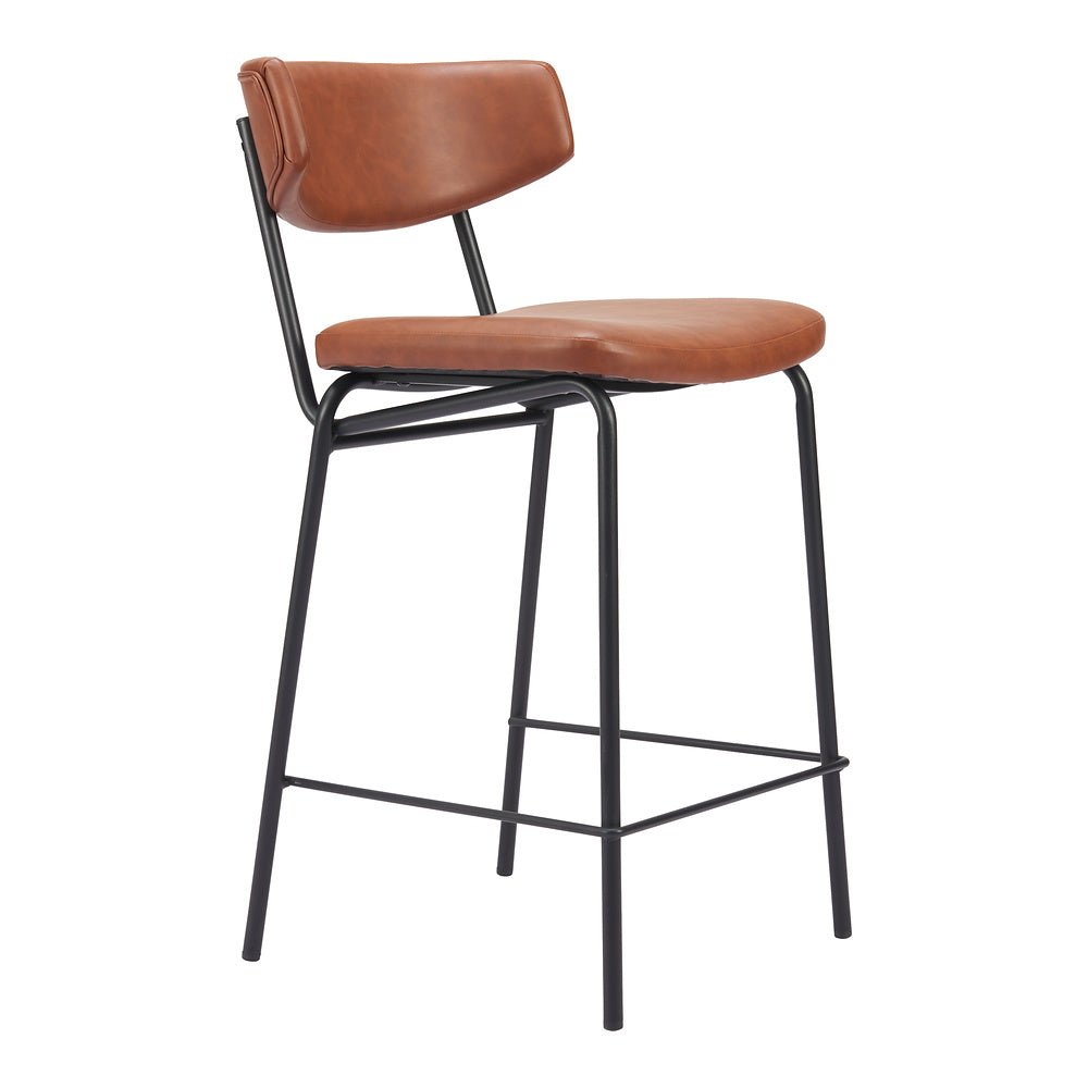 Banco Mostrador para Pub - ZUO CHARON - Varios Colores - Asiento y Respaldo Tapizados en Piel Sintética - 110262 - Zuo - NOGAL BEAT - Banco Comercial