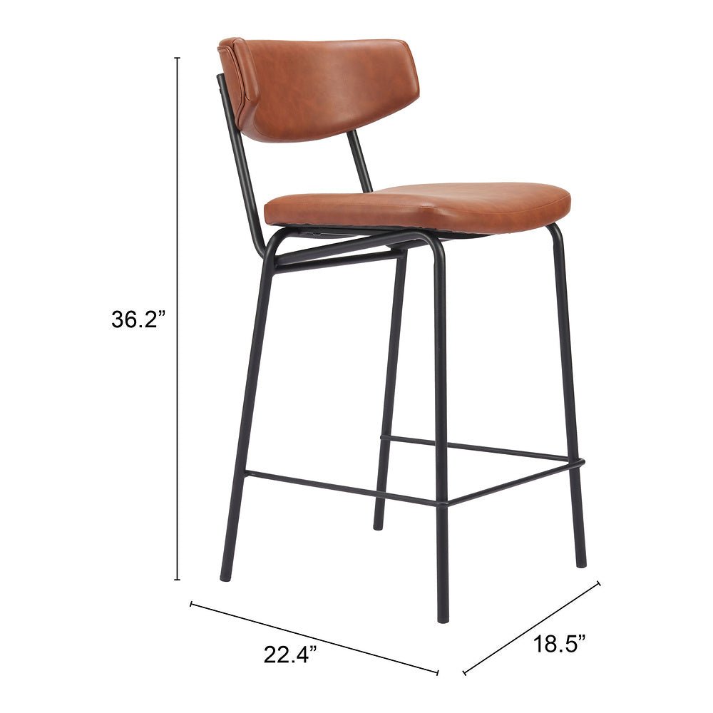 Banco Mostrador para Pub - ZUO CHARON - Varios Colores - Asiento y Respaldo Tapizados en Piel Sintética - 110262 - Zuo - NOGAL BEAT - Banco Comercial