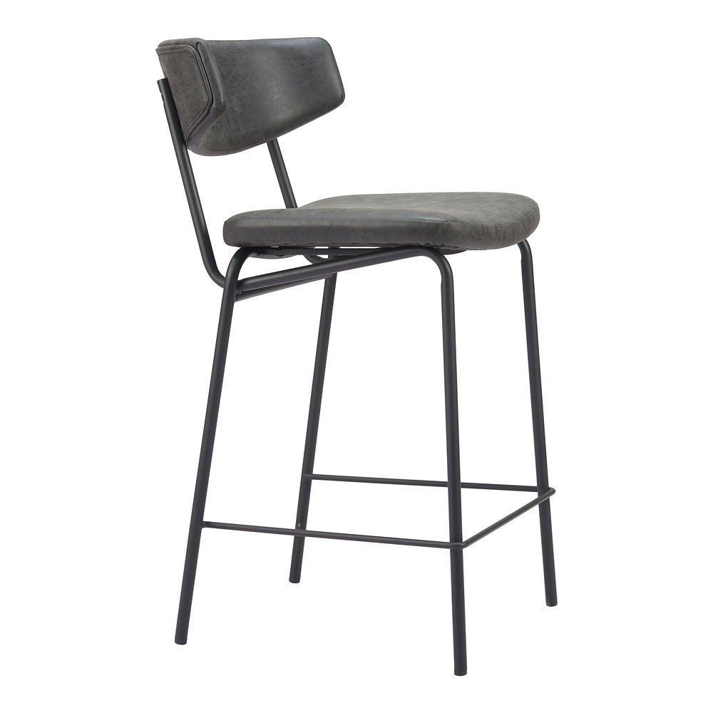 Banco Mostrador para Pub - ZUO CHARON - Varios Colores - Asiento y Respaldo Tapizados en Piel Sintética - 110263 - Zuo - NOGAL BEAT - Banco Comercial