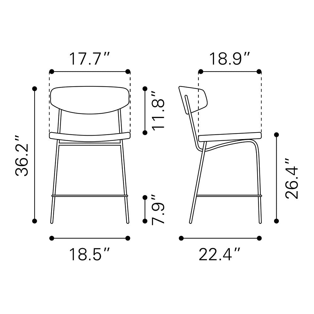 Banco Mostrador para Pub - ZUO CHARON - Varios Colores - Asiento y Respaldo Tapizados en Piel Sintética - 110263 - Zuo - NOGAL BEAT - Banco Comercial