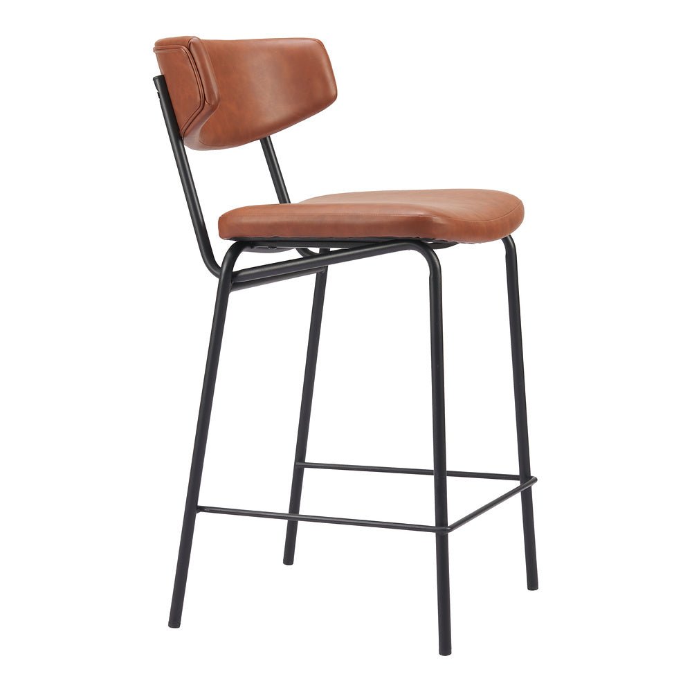 Banco Mostrador para Pub - ZUO CHARON - Varios Colores - Asiento y Respaldo Tapizados en Piel Sintética - 110262 - Zuo - NOGAL BEAT - Banco Comercial