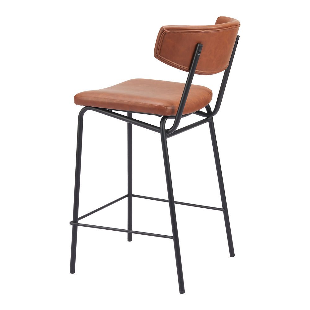 Banco Mostrador para Pub - ZUO CHARON - Varios Colores - Asiento y Respaldo Tapizados en Piel Sintética - 110262 - Zuo - NOGAL BEAT - Banco Comercial