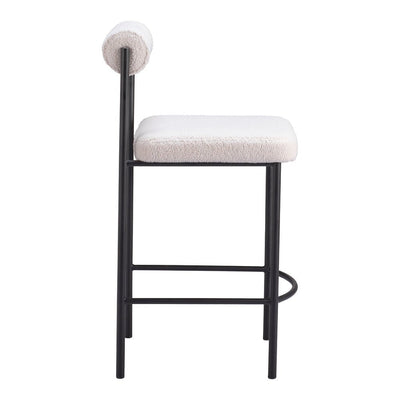 Banco Mostrador para Pub - ZUO LIVORNO - Marfil - Asiento y Respaldo Tapizados en Tela Tipo Borrego - 109811 - Zuo - NOGAL BEAT - Banco Comercial