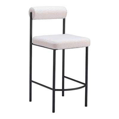 Banco Mostrador para Pub - ZUO LIVORNO - Marfil - Asiento y Respaldo Tapizados en Tela Tipo Borrego - 109811 - Zuo - NOGAL BEAT - Banco Comercial