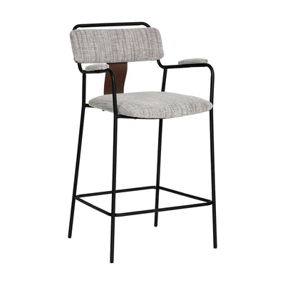 Banco Mostrador para Restaurante - ZUO COUVA - Gris Tweed - Asiento y Respaldo Tapizados en Piel Sintética - 110936 - Zuo - NOGAL BEAT - Banco Comercial