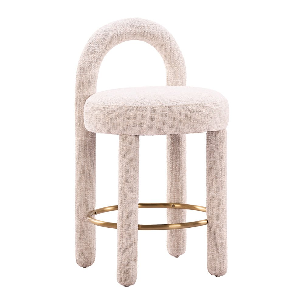 Banco Mostrador para Restaurante - ZUO CURCO - Beige - Asiento y Respaldo Tapizados en Tejido Texturizado - 110993 - Zuo - NOGAL BEAT - Banco Comercial