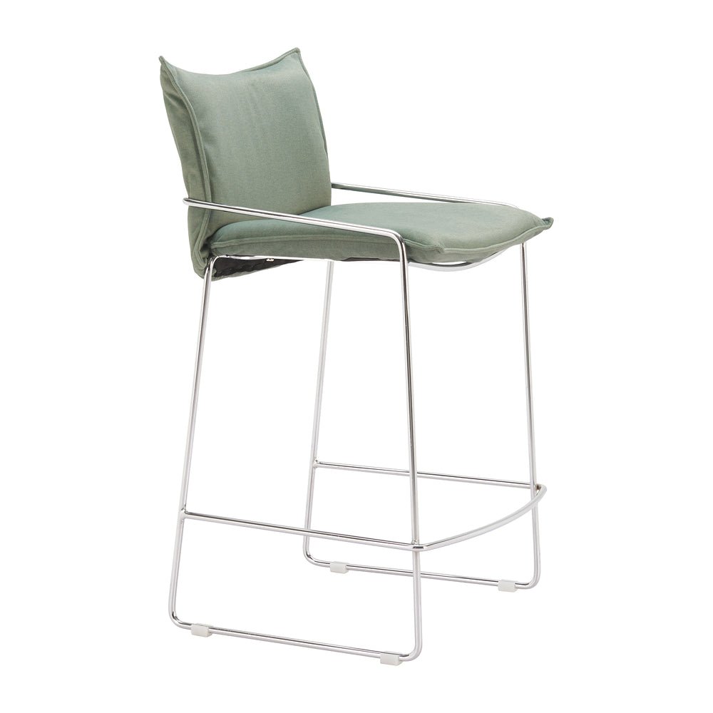Banco Mostrador para Restaurante - ZUO POLA - Verde - Asiento y Respaldo Tapizados en Lino Sintético - 110874 - Zuo - NOGAL BEAT - Banco Comercial