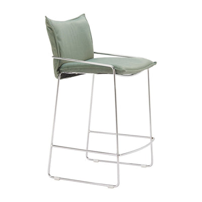 Banco Mostrador para Restaurante - ZUO POLA - Verde - Asiento y Respaldo Tapizados en Lino Sintético - 110874 - Zuo - NOGAL BEAT - Banco Comercial