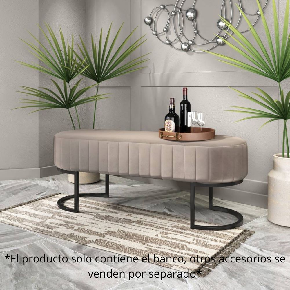 BANCO NOGAL BEAT NARDO | Banco Ocasional Decorativo Habitación | 46 cm | Estructura Acero | Gris Pardo | Terciopelo Madera Contrachapada | Interior - 109396 - Zuo - NOGAL BEAT - Bancos