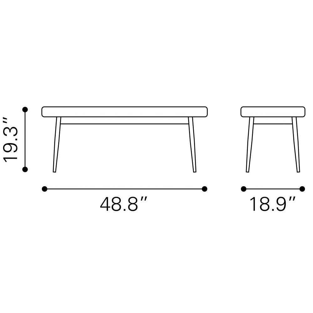 BANCO NOGAL BEAT TANNER | Banco Ocasional Decorativo Comedor | 50 cm | Estructura Madera MDF Negro | Gris | Terciopelo 100% Poliéster | Interior - 101873 - Zuo - NOGAL BEAT - Bancos