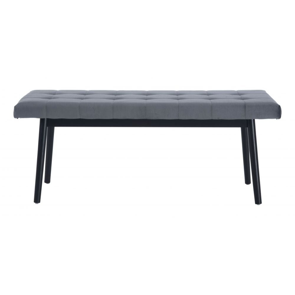 BANCO NOGAL BEAT TANNER | Banco Ocasional Decorativo Comedor | 50 cm | Estructura Madera MDF Negro | Gris | Terciopelo 100% Poliéster | Interior - 101873 - Zuo - NOGAL BEAT - Bancos