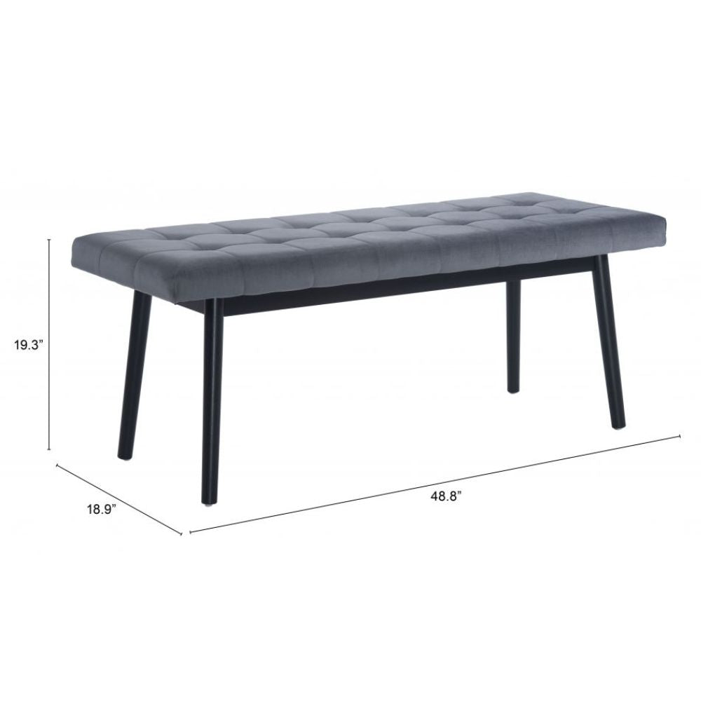 BANCO NOGAL BEAT TANNER | Banco Ocasional Decorativo Comedor | 50 cm | Estructura Madera MDF Negro | Gris | Terciopelo 100% Poliéster | Interior - 101873 - Zuo - NOGAL BEAT - Bancos