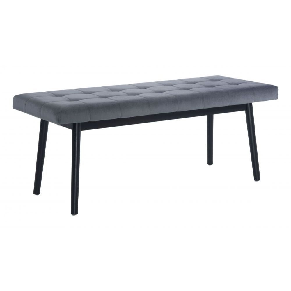 BANCO NOGAL BEAT TANNER | Banco Ocasional Decorativo Comedor | 50 cm | Estructura Madera MDF Negro | Gris | Terciopelo 100% Poliéster | Interior - 101873 - Zuo - NOGAL BEAT - Bancos