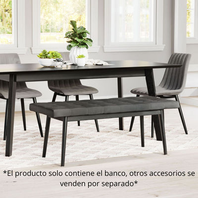 BANCO NOGAL BEAT TANNER | Banco Ocasional Decorativo Comedor | 50 cm | Estructura Madera MDF Negro | Gris | Terciopelo 100% Poliéster | Interior - 101873 - Zuo - NOGAL BEAT - Bancos