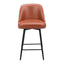 Banco giratorio Keppel Swivel con asiento y respaldo tapizados en cuero sintético marrón y estructura de madera y acero.