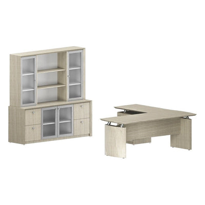 Conjunto Ejecutivo para Oficina Corporativa - GEBESA CONTEMPO - Frente 200 cm - Con Puertas de Vidrio - GCC120CV - GEBESA - NOGAL BEAT - Escritorio de Oficina