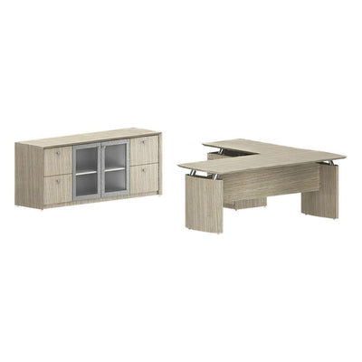Conjunto Semi Ejecutivo para Oficina Privada - GEBESA CONTEMPO - Frente 200 cm - Con Puertas de Vidrio - GCC130CV - GEBESA - NOGAL BEAT - Escritorio de Oficina
