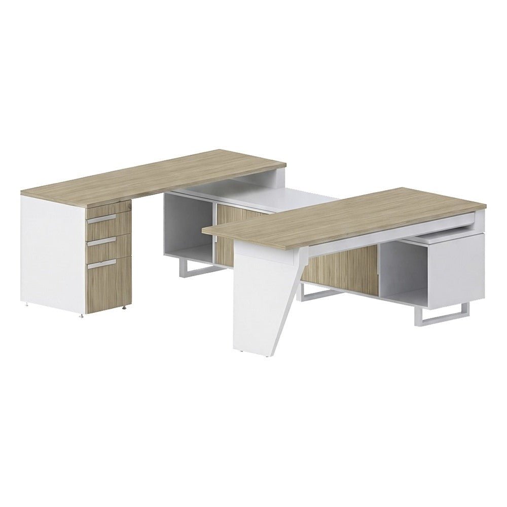 Conjunto Semi Ejecutivo para Oficina Privada - GEBESA G-CONNECT - Pata Delta - Frente 180 cm - Derecha - GBG131RCN - GEBESA - NOGAL BEAT - Escritorio de Oficina