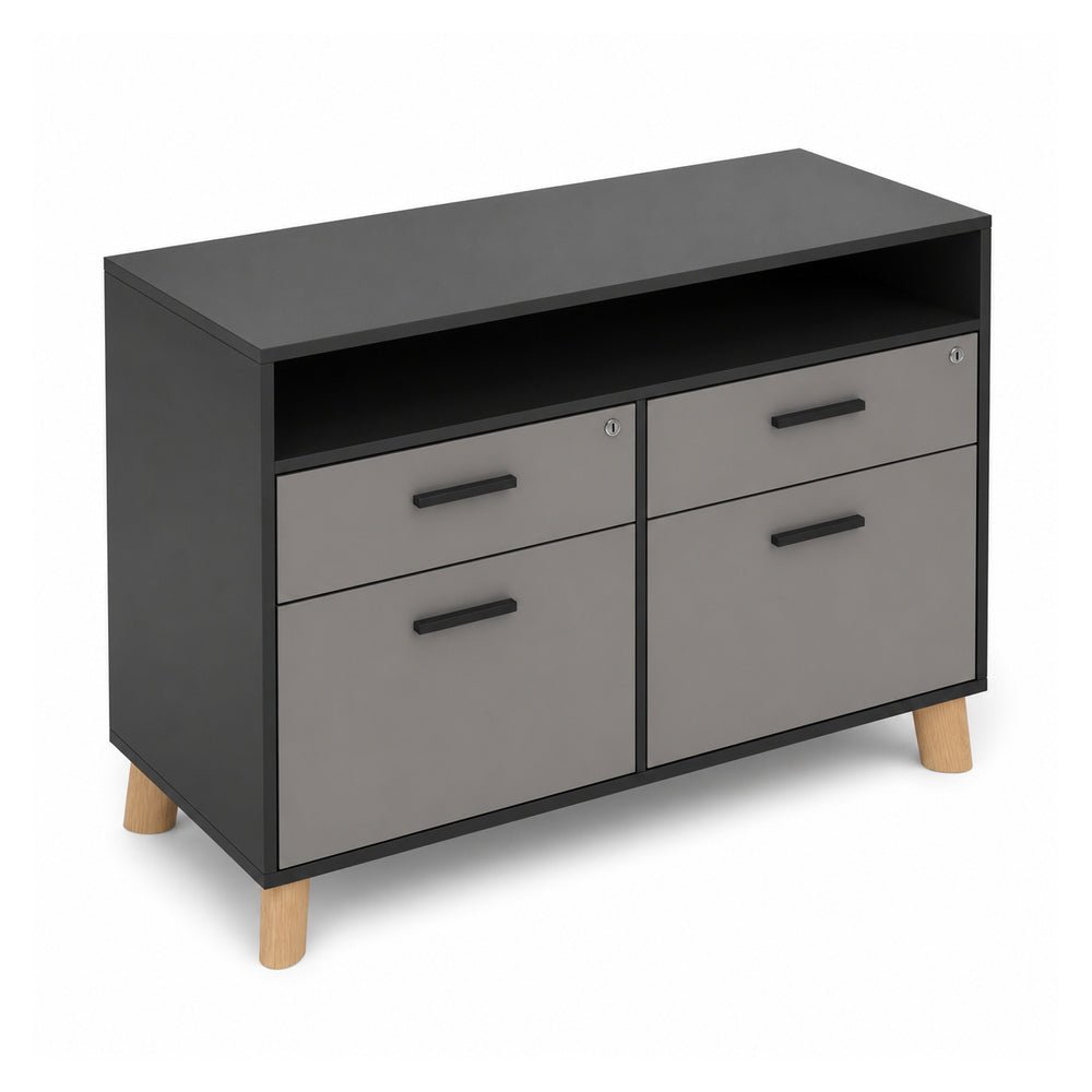 Credenza Alta - VERSA DASH - Estructura Negra - Frente 120 cm - Patas de Madera de Haya - DS-846 - VERSA - NOGAL BEAT - Credenza