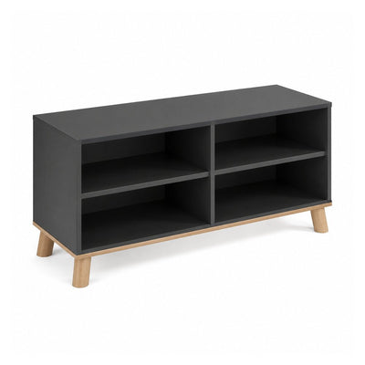 Credenza Baja 2 Entrepaños Melamina 28mm Ajustables - VERSA DASH - Estructura Negra - Patas de Madera de Haya - DS-808 - VERSA - NOGAL BEAT - Credenza