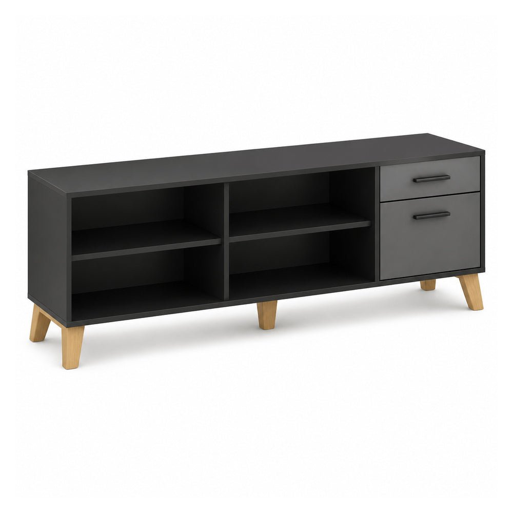 Credenza Baja Derecha - VERSA DASH - Estructura Negra - Patas de Madera de Haya y 2 Entrepaños 28mm Ajustables - DS-822DM - VERSA - NOGAL BEAT - Credenza