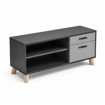 Credenza Baja Derecha - VERSA DASH - Estructura Negra - Patas de Madera de Haya y Melamina - DS-804D - VERSA - NOGAL BEAT - Credenza
