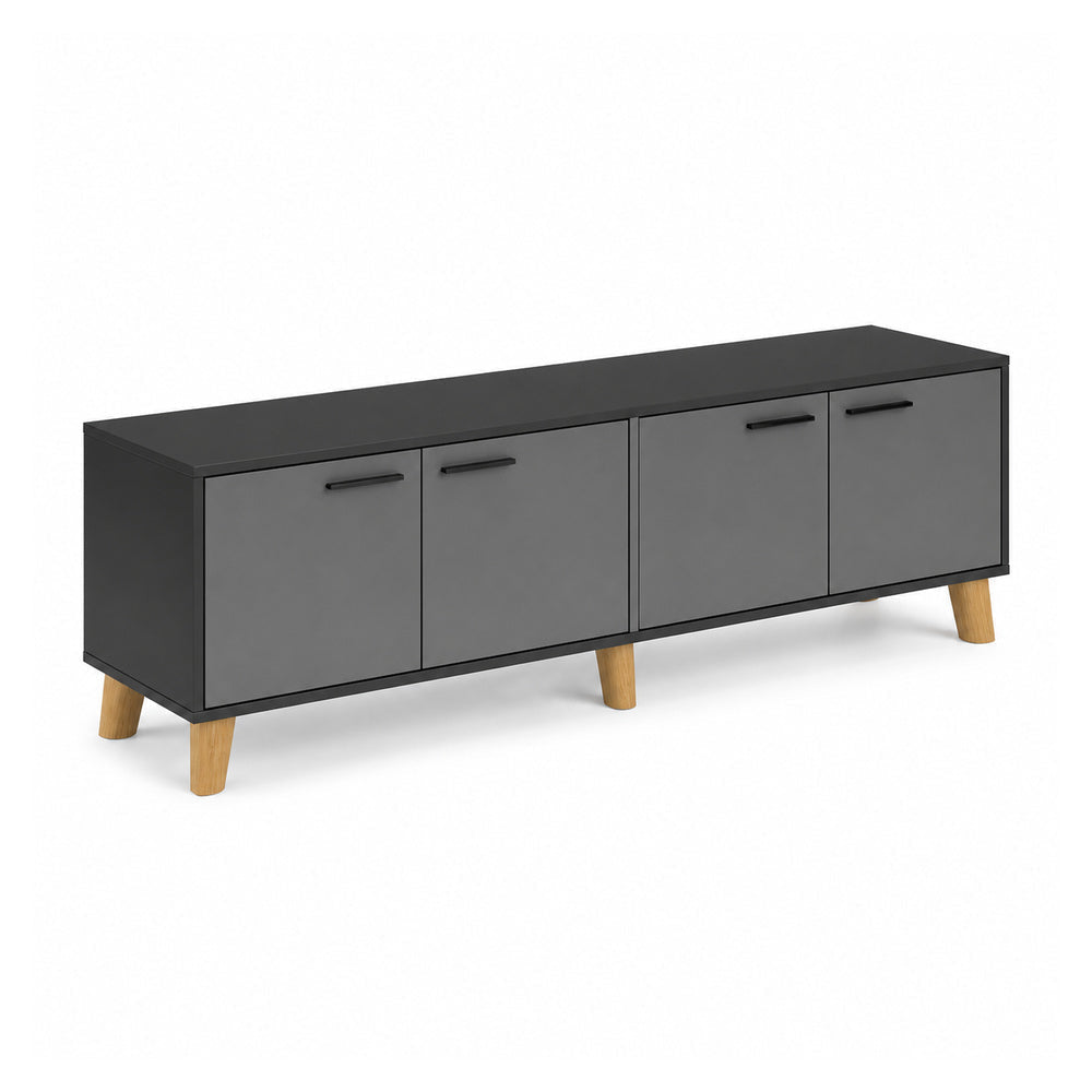 Credenza Baja para Oficina - VERSA DASH - Negro - Cubierta en Melamina de 16 mm, Entrepaños Internos Ajustables y Patas de Madera de Haya - DS-832 - VERSA - NOGAL BEAT - Credenza