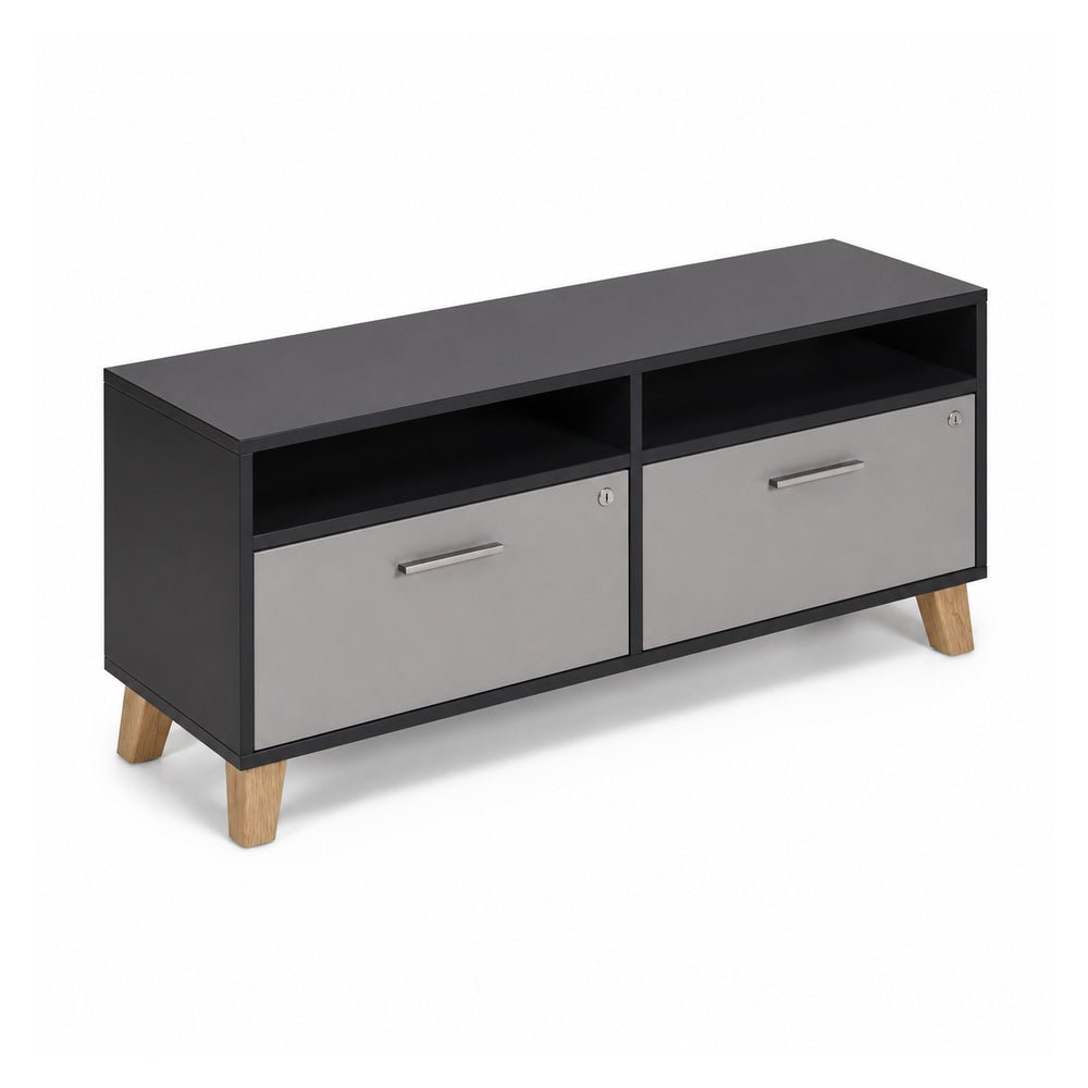 Credenza Baja - VERSA DASH - Estructura Negra - Altura 61 cm - Patas de Madera de Haya - DS-816 - VERSA - NOGAL BEAT - Credenza