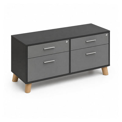 Credenza Baja - VERSA DASH - Estructura Negra - Frente 120 cm y Altura 55 cm - Patas de Madera de Haya - DS-806M - VERSA - NOGAL BEAT - Credenza