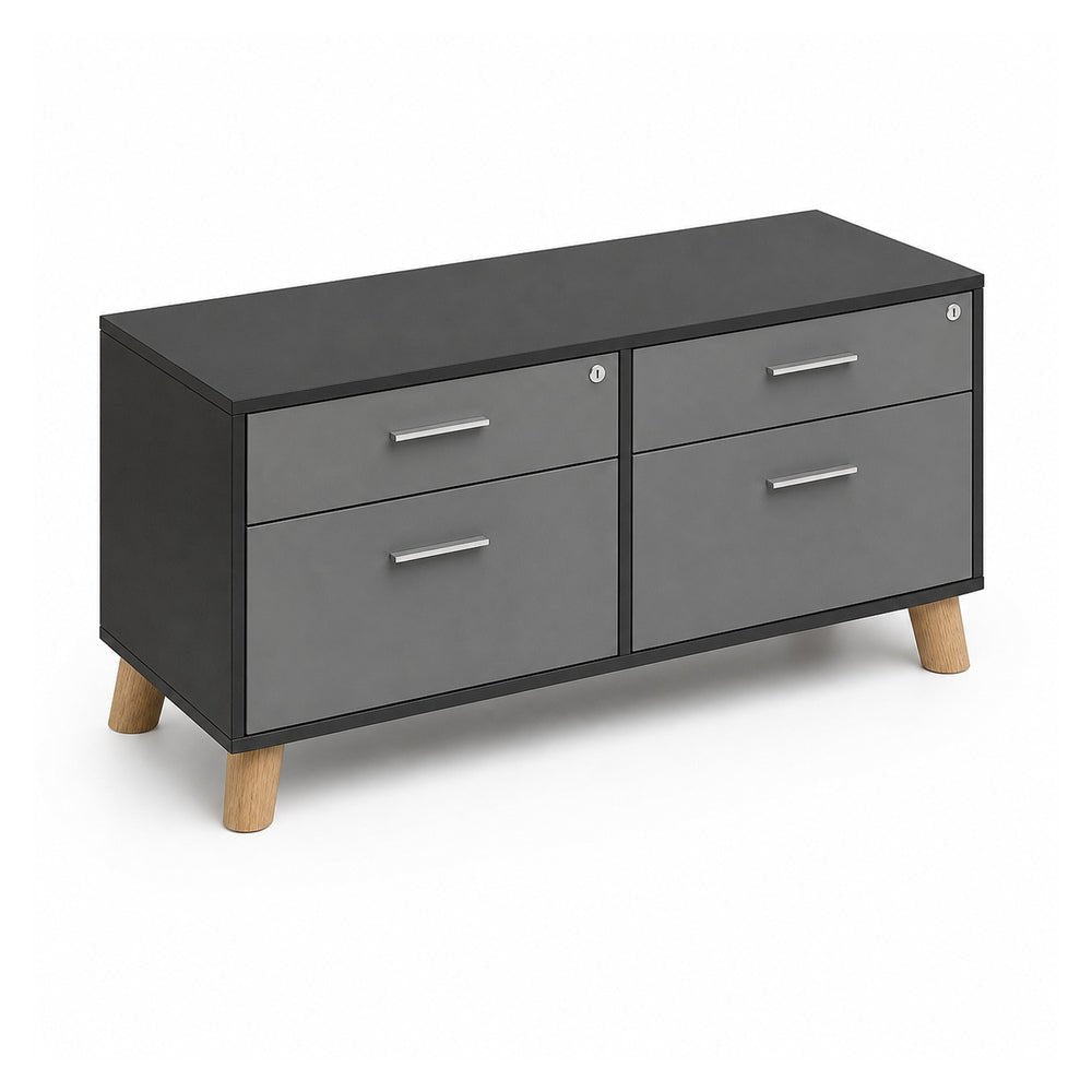 Credenza Baja - VERSA DASH - Estructura Negra - Frente 120 cm y Altura 61 cm - Patas de Madera de Haya - DS-806 - VERSA - NOGAL BEAT - Credenza