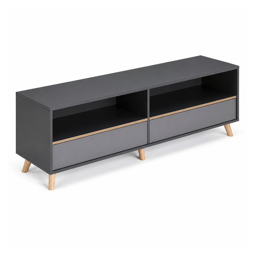 Credenza Baja - VERSA DASH - Estructura Negra - Frente 180 cm - Patas de Madera de Haya - DS-826M - VERSA - NOGAL BEAT - Credenza