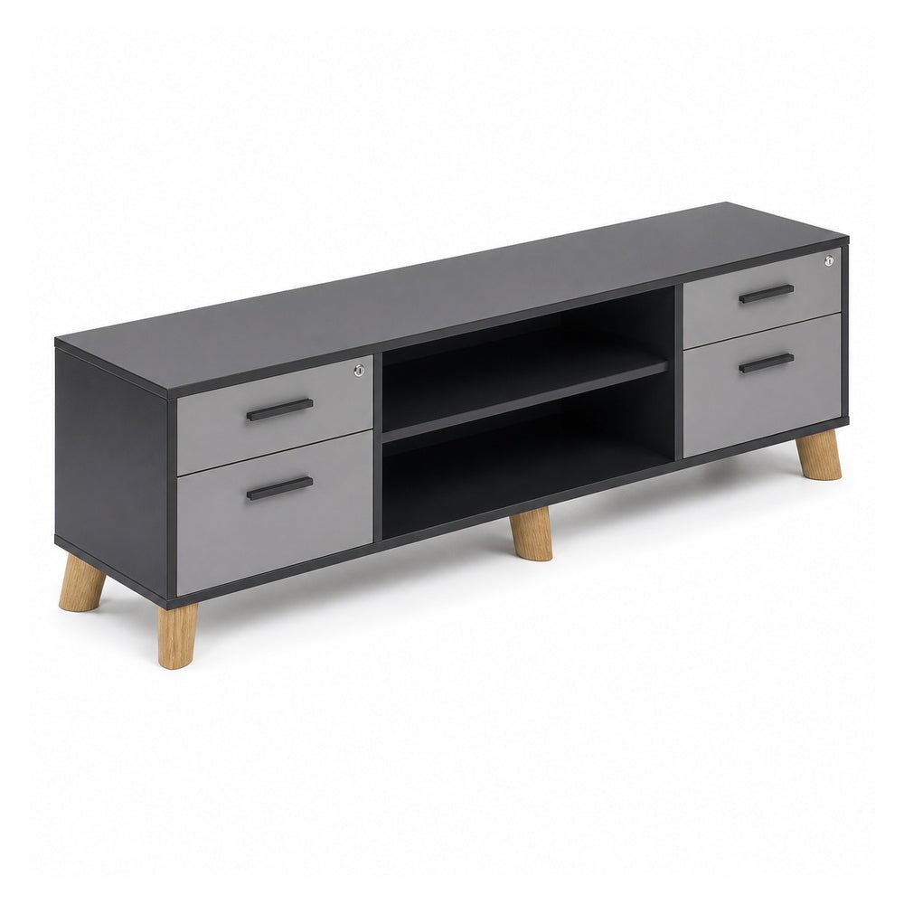 Credenza Baja - VERSA DASH - Estructura Negra - Frente 180 cm y Altura 55 cm - Patas de Madera de Haya - DS-828M - VERSA - NOGAL BEAT - Credenza