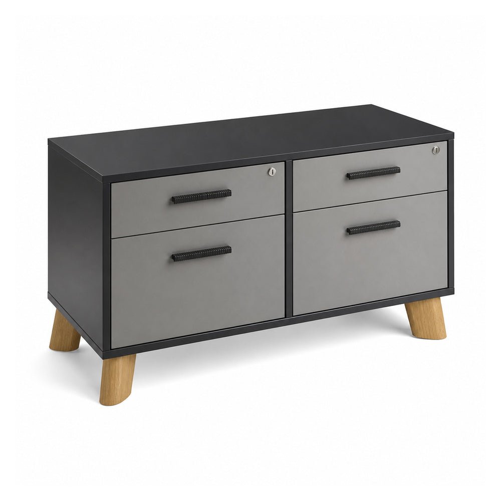 Credenza Baja - VERSA DASH - Estructura Negra - Frente 94 cm y Altura 55 cm - Patas de Madera de Haya - DS-802M - VERSA - NOGAL BEAT - Credenza