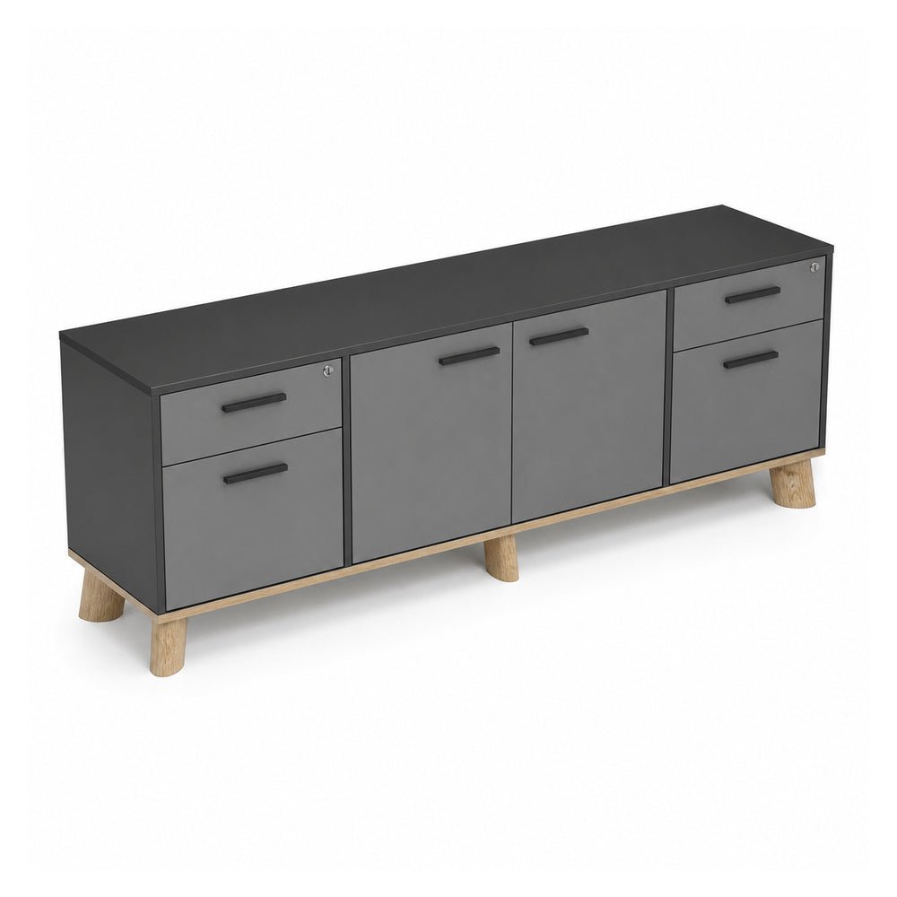 Credenza Baja - VERSA DASH - Estructura Negra - Patas de Madera de Haya - DS-830 - VERSA - NOGAL BEAT - Credenza