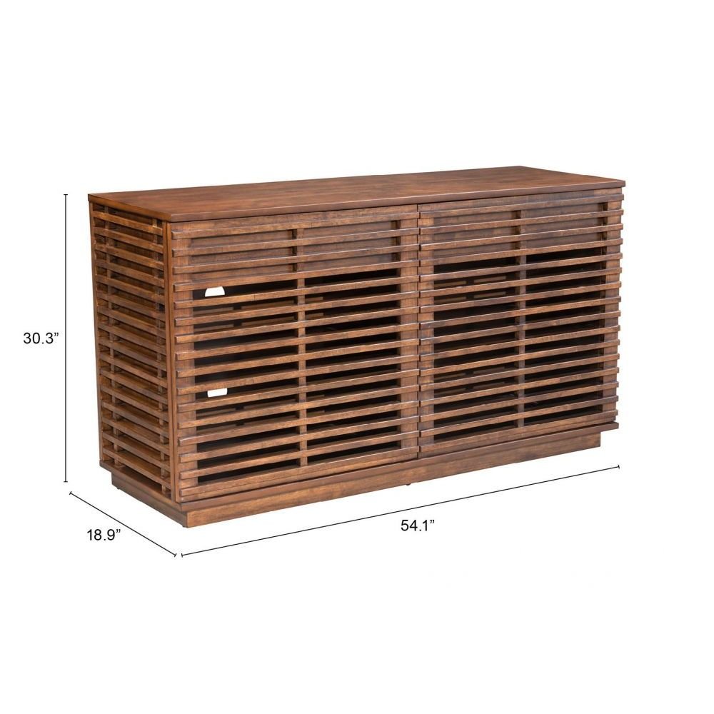 CREDENZA NOGAL BEAT LINEA | Credenza Nogal para Hogar Bufé | 2 Puertas 2 Cajones | Madera de Caucho Chapada en Nogal MDF | Interior - 199051 - Zuo - NOGAL BEAT - Credenza